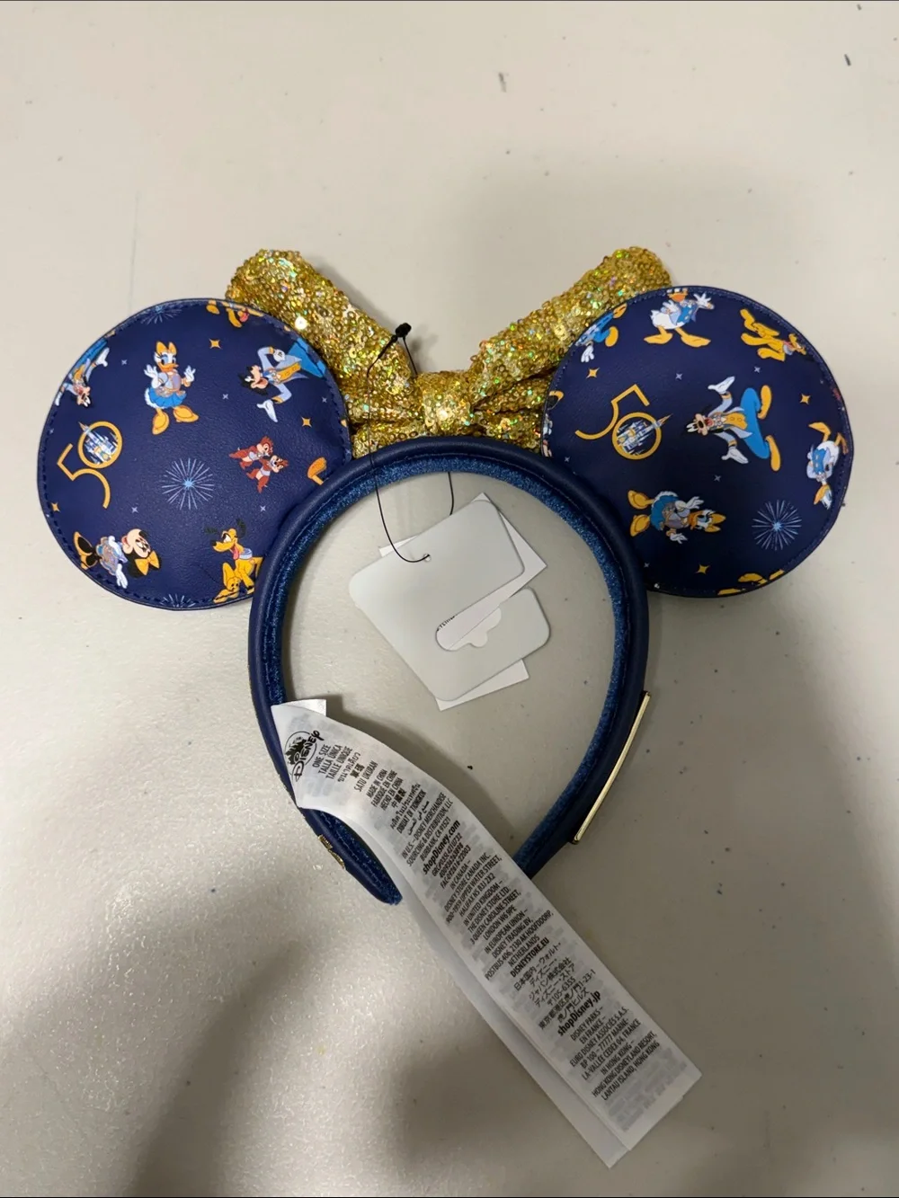 Disney Gold Sequin Bow with Navy Mickey Ears Headband